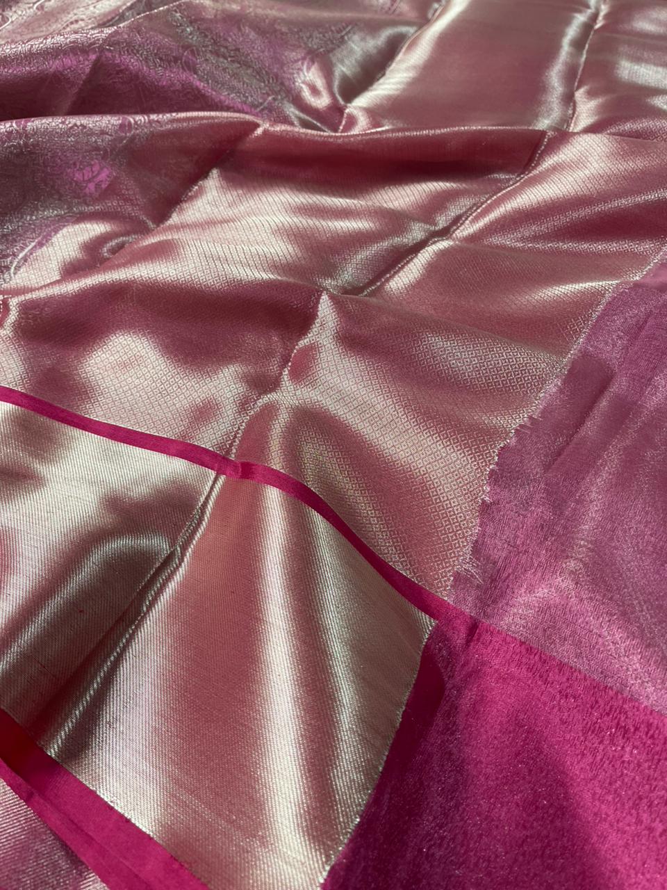 Pink Dual Tone Glass Tissue Silk Banarasi Saree - Image 5