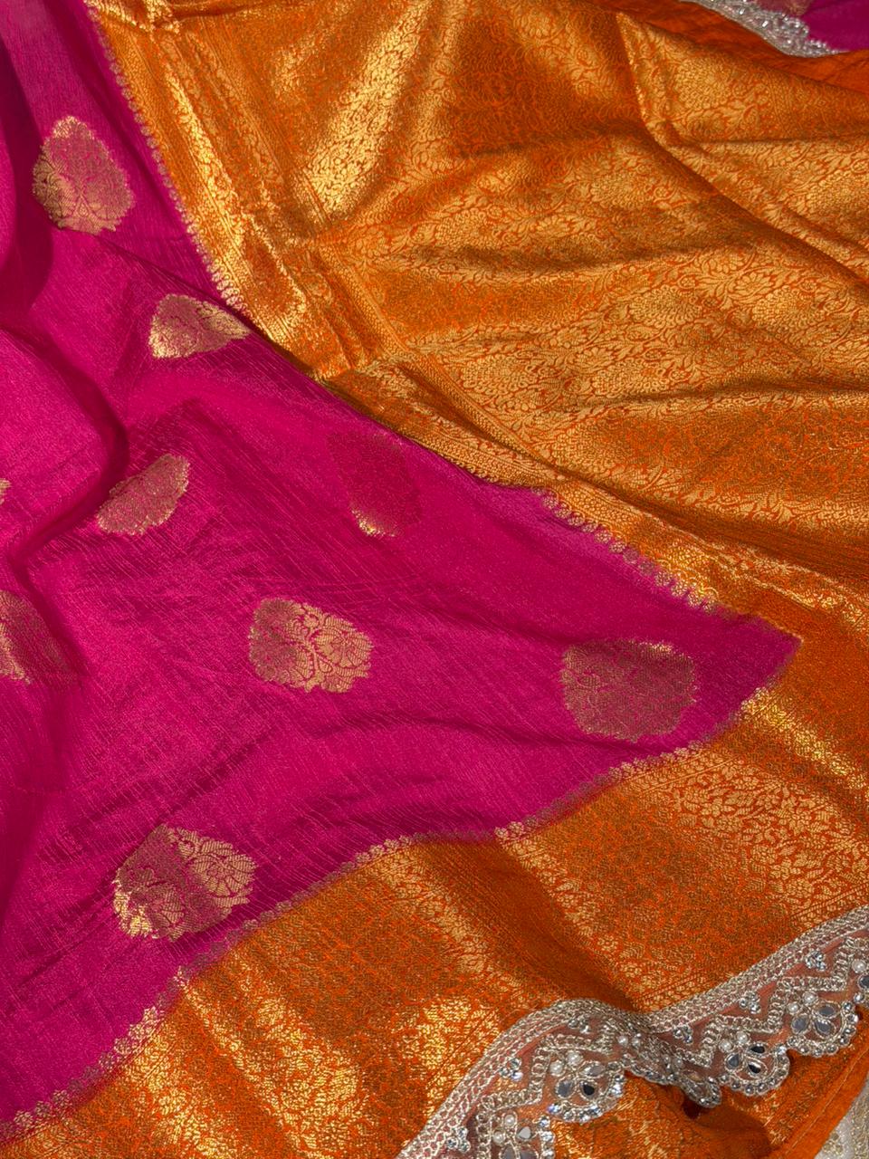 Rani-Orange Matka Silk Pearl Lace Work Saree - Image 2