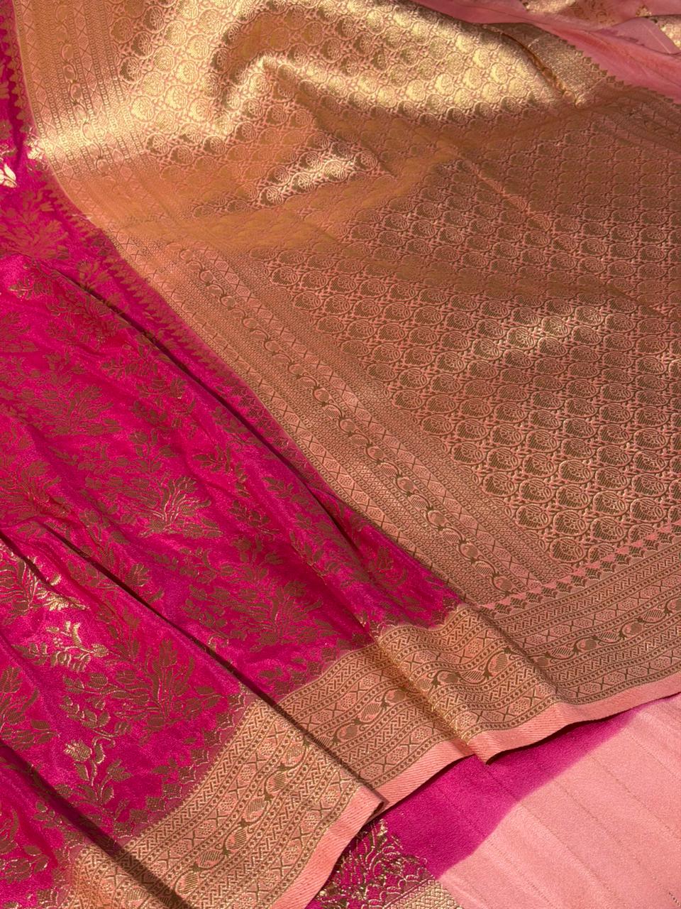 Rani Pink Grand Jaal Weave Soft Georgette Banarasi Saree - Image 3