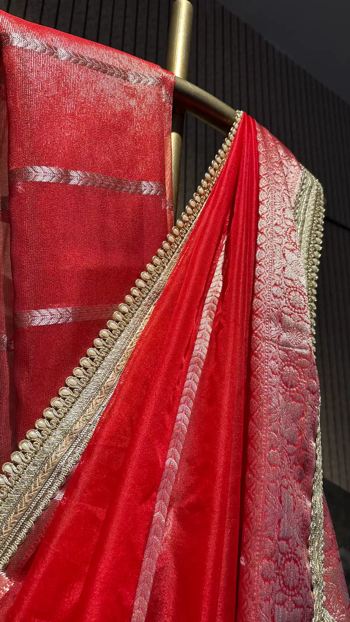 Ready To Wear Bridal Red Organza Banarasi Designer Saree - Image 2