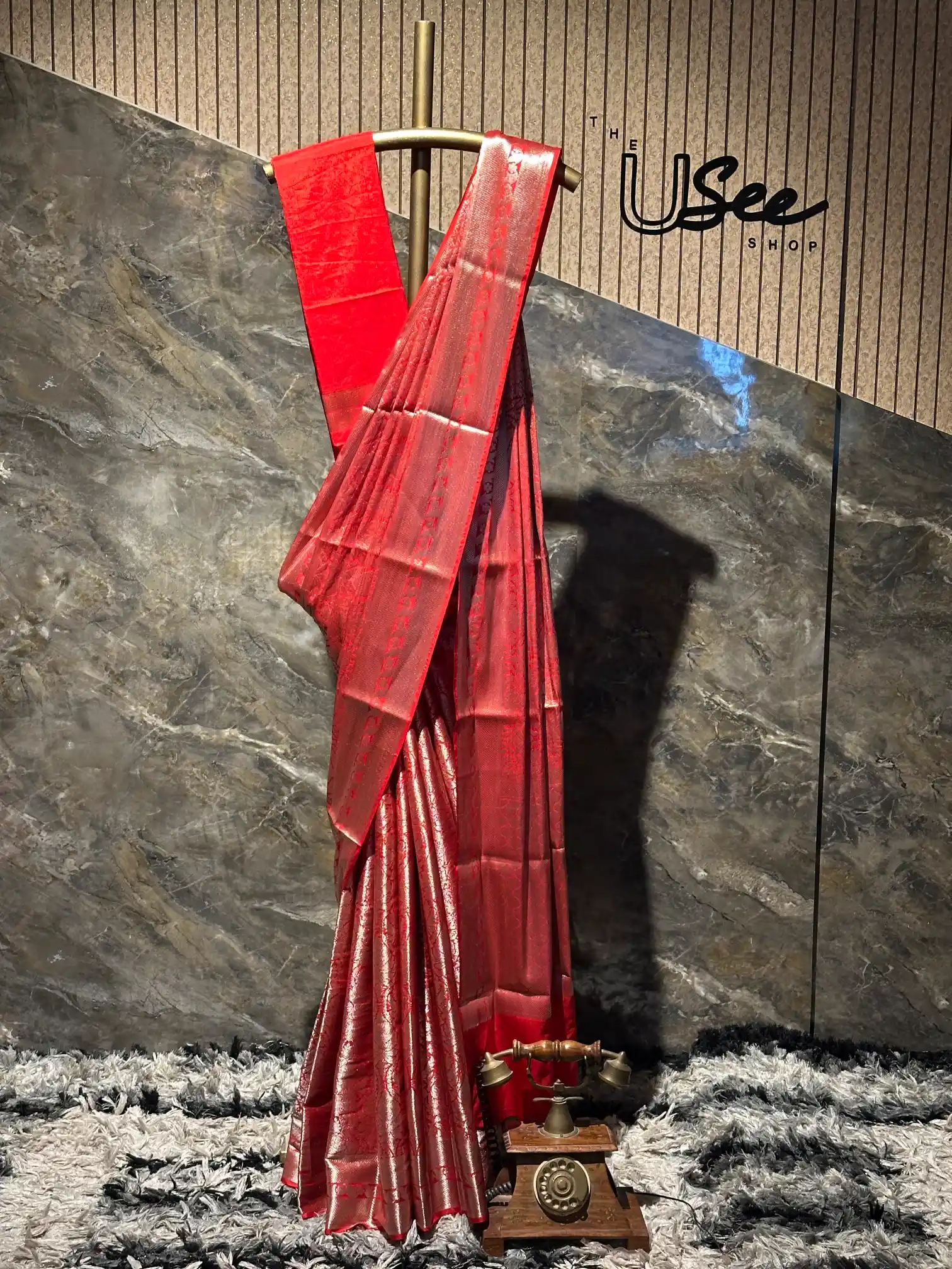 Ready To Wear Bridal Red Semi Katan Silk Saree