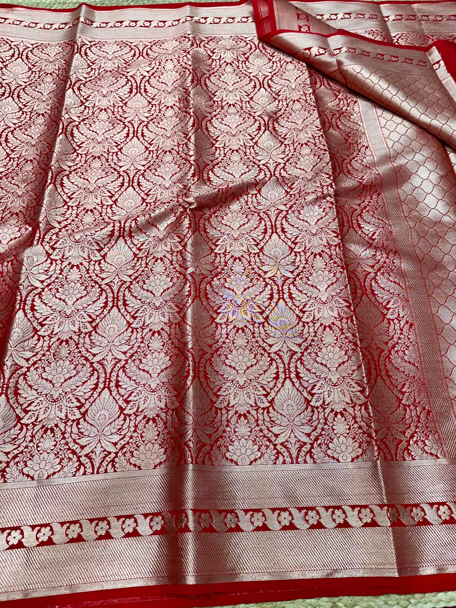 Ready To Wear Bridal Red Semi Katan Silk Saree - Image 2