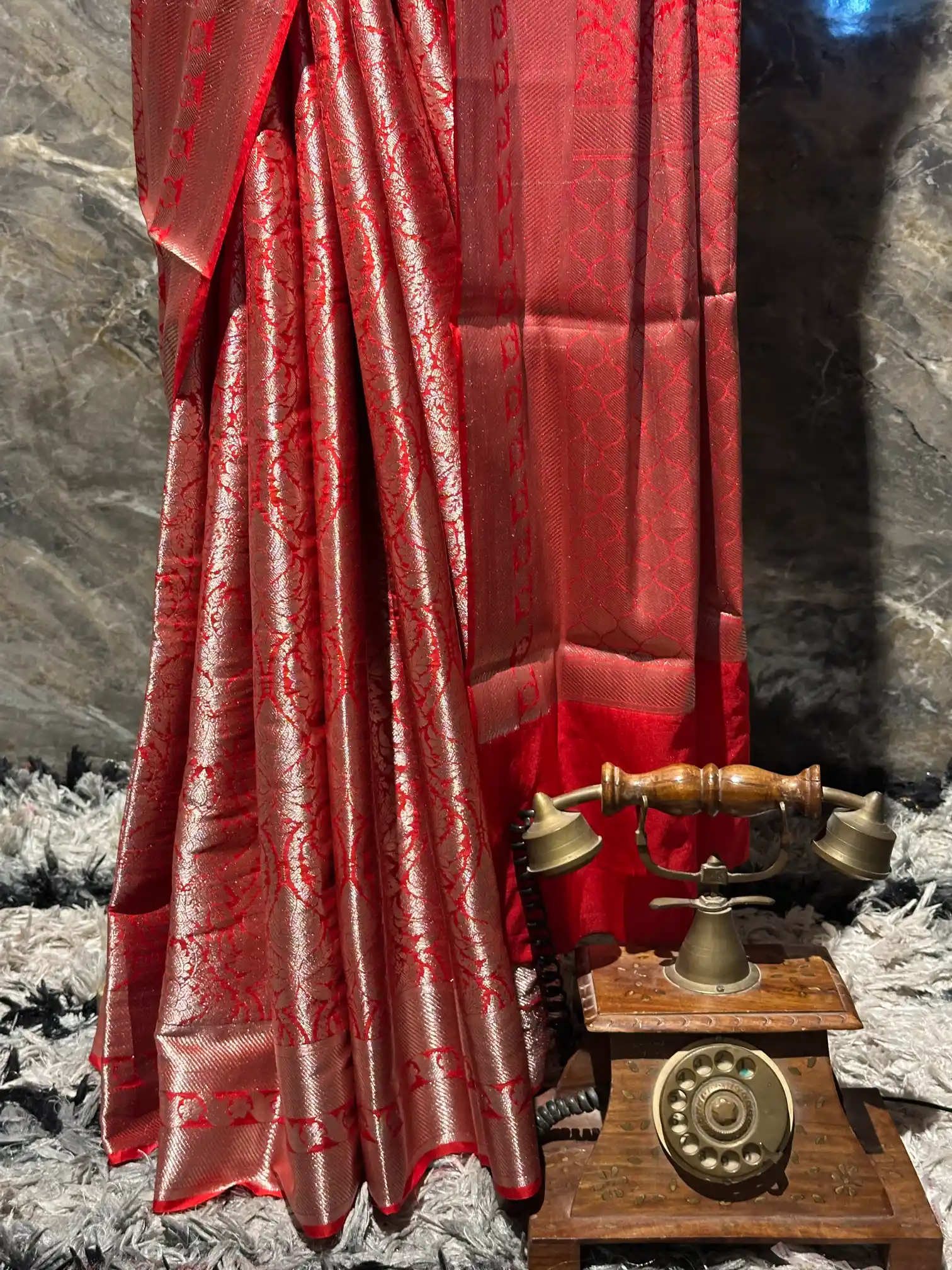 Ready To Wear Bridal Red Semi Katan Silk Saree - Image 4