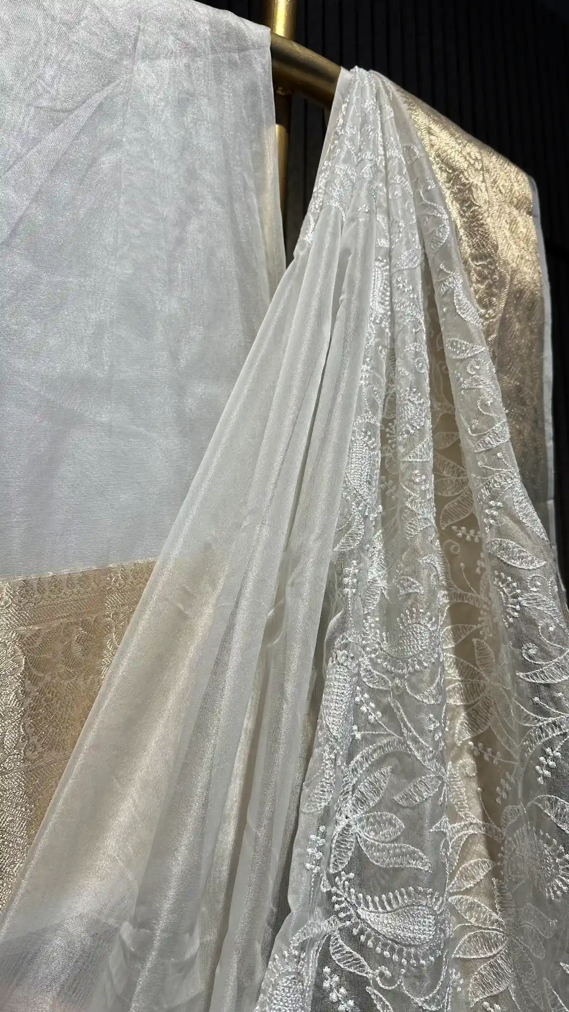 Ready To Wear Organza Chikankari Embroidered Saree - Image 3