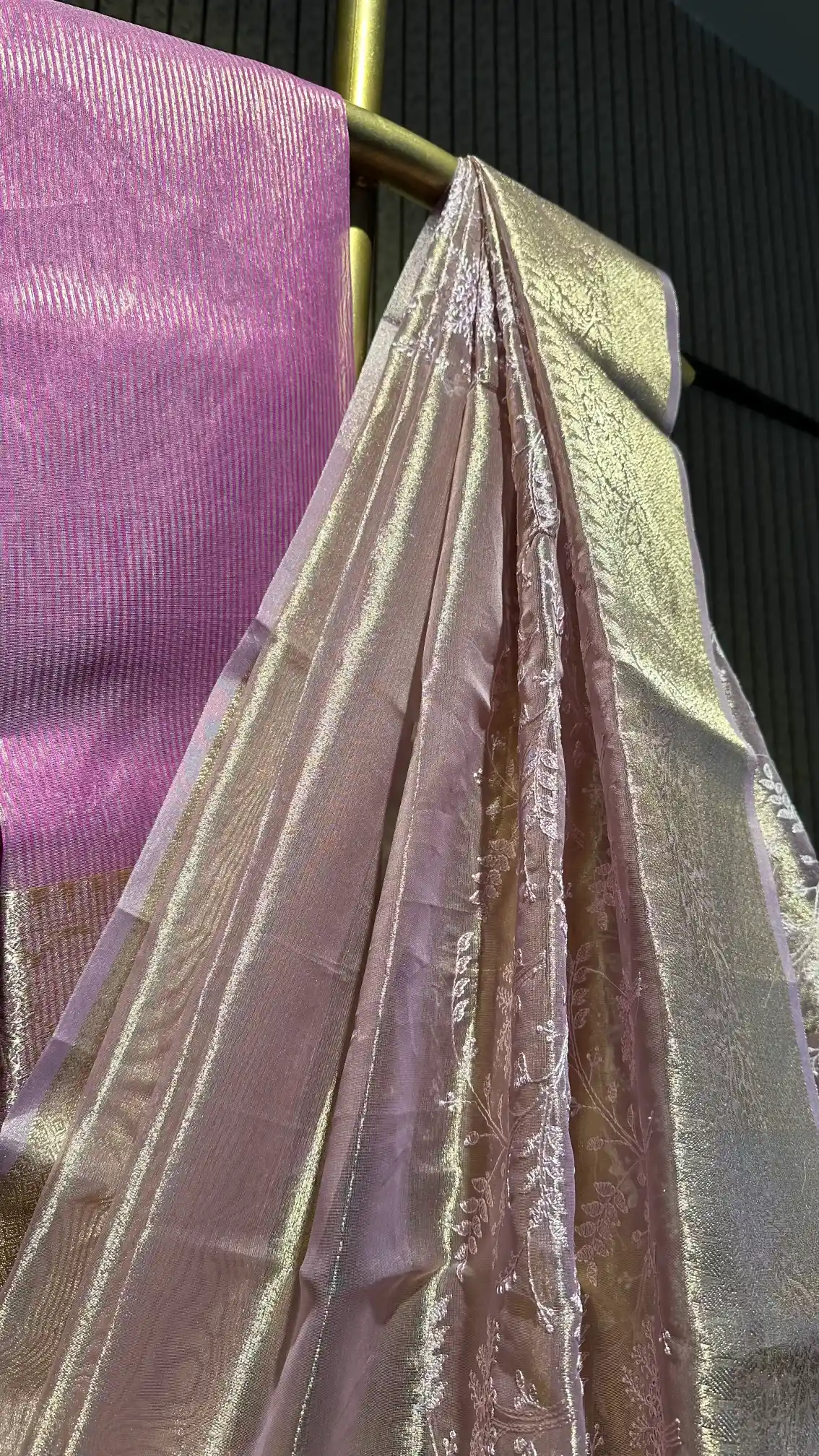 Ready To Wear Pretty Lavender Tissue Silk Chikankari Embroidered Saree - Image 2