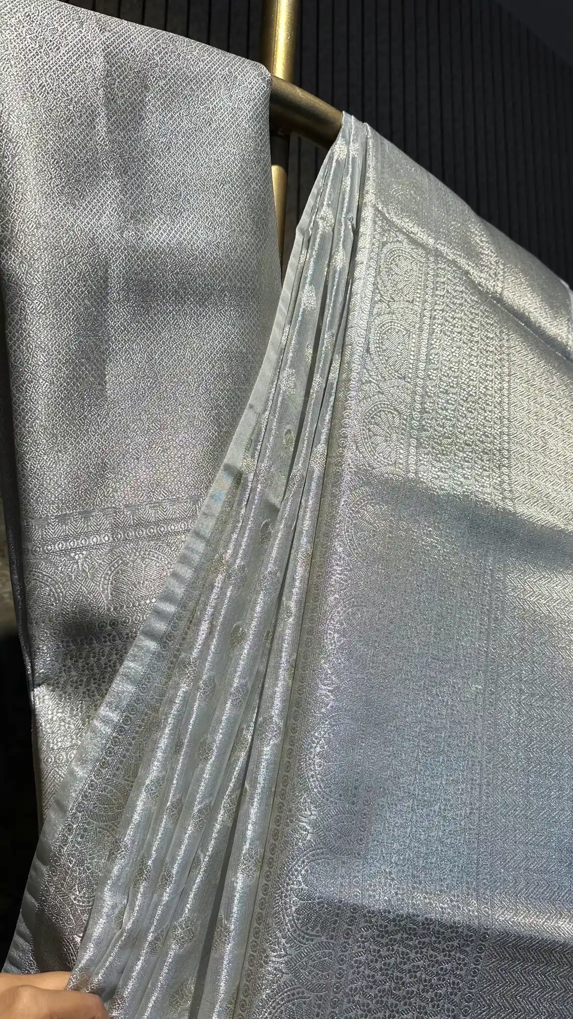 Ready To Wear Pretty Silver Tissue Silk Banarasi Saree - Image 3