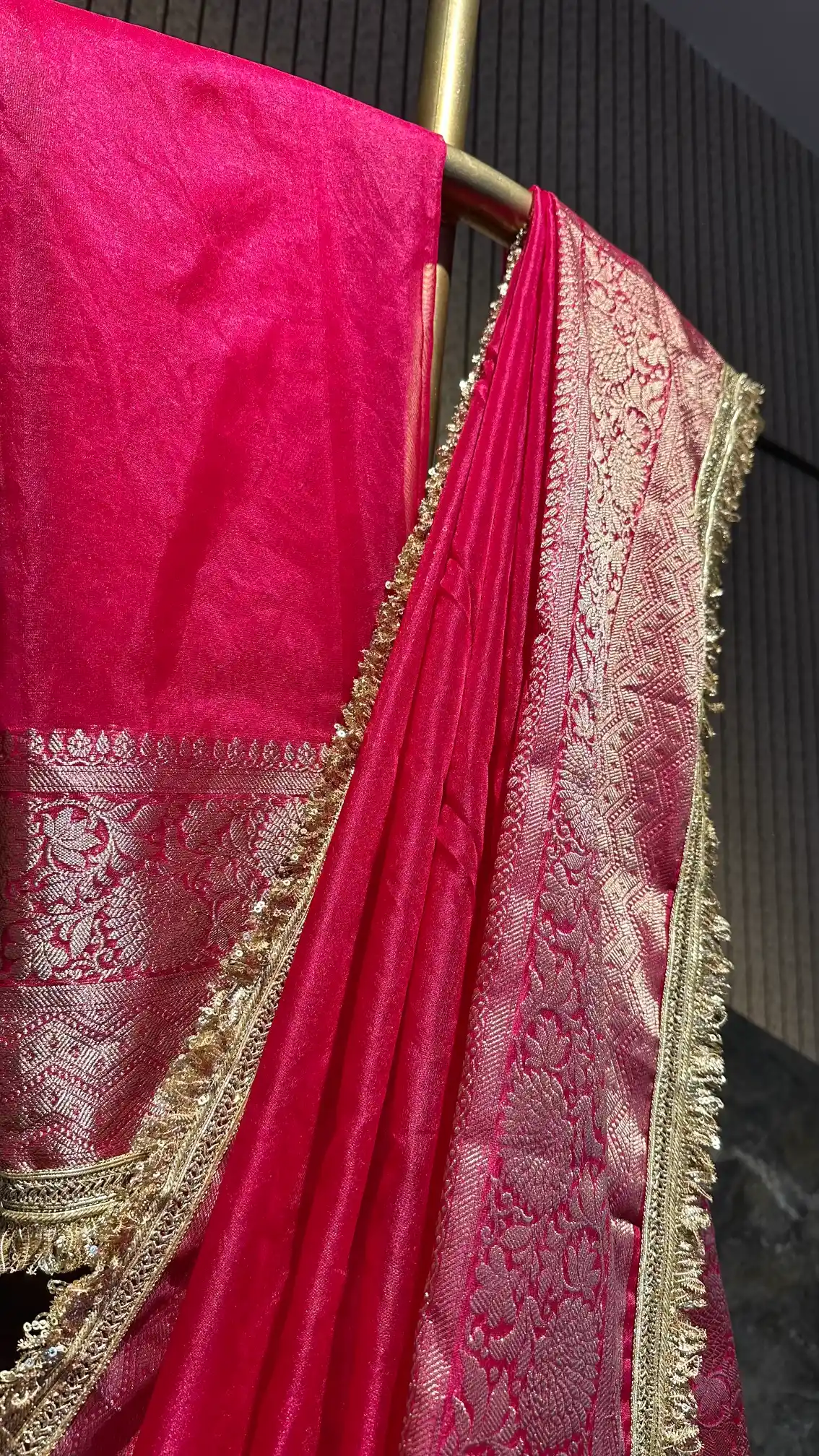 Ready To Wear Rani Pink Kora Organza Designer Banarasi Saree - Image 2