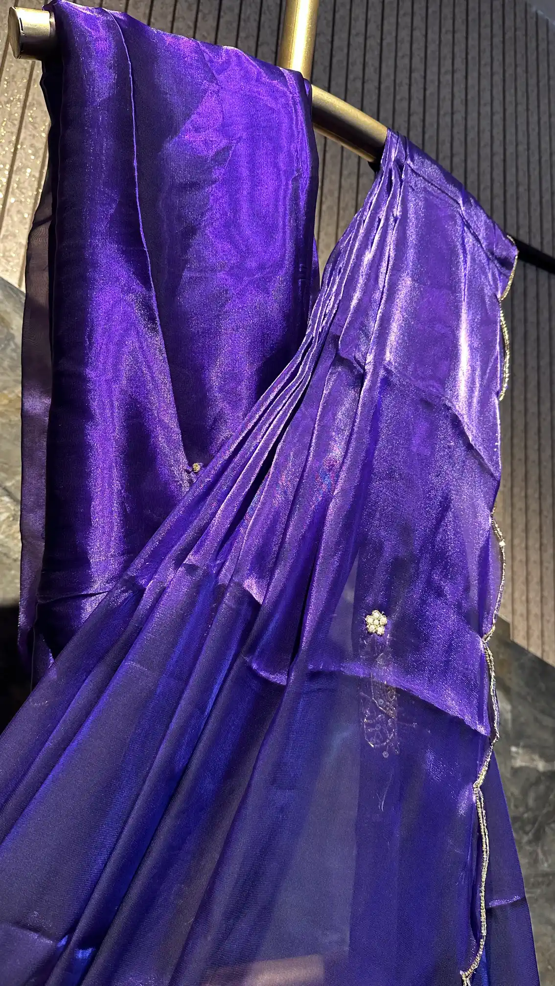 Ready To Wear Shimmery Tissue Handwork Saree - Image 3