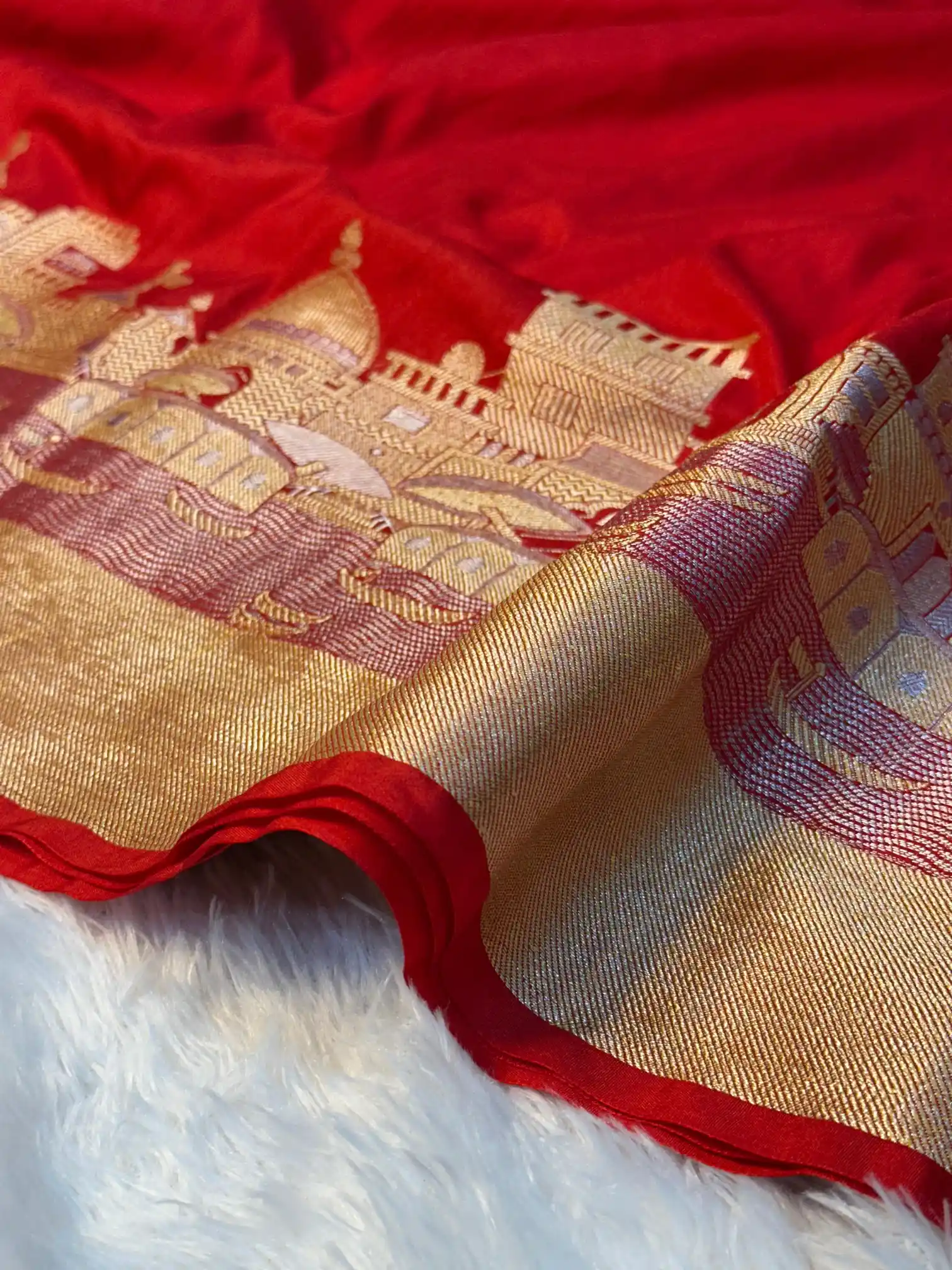 Red Georgette Silk Ghat Pattern Banarasi saree - Image 2