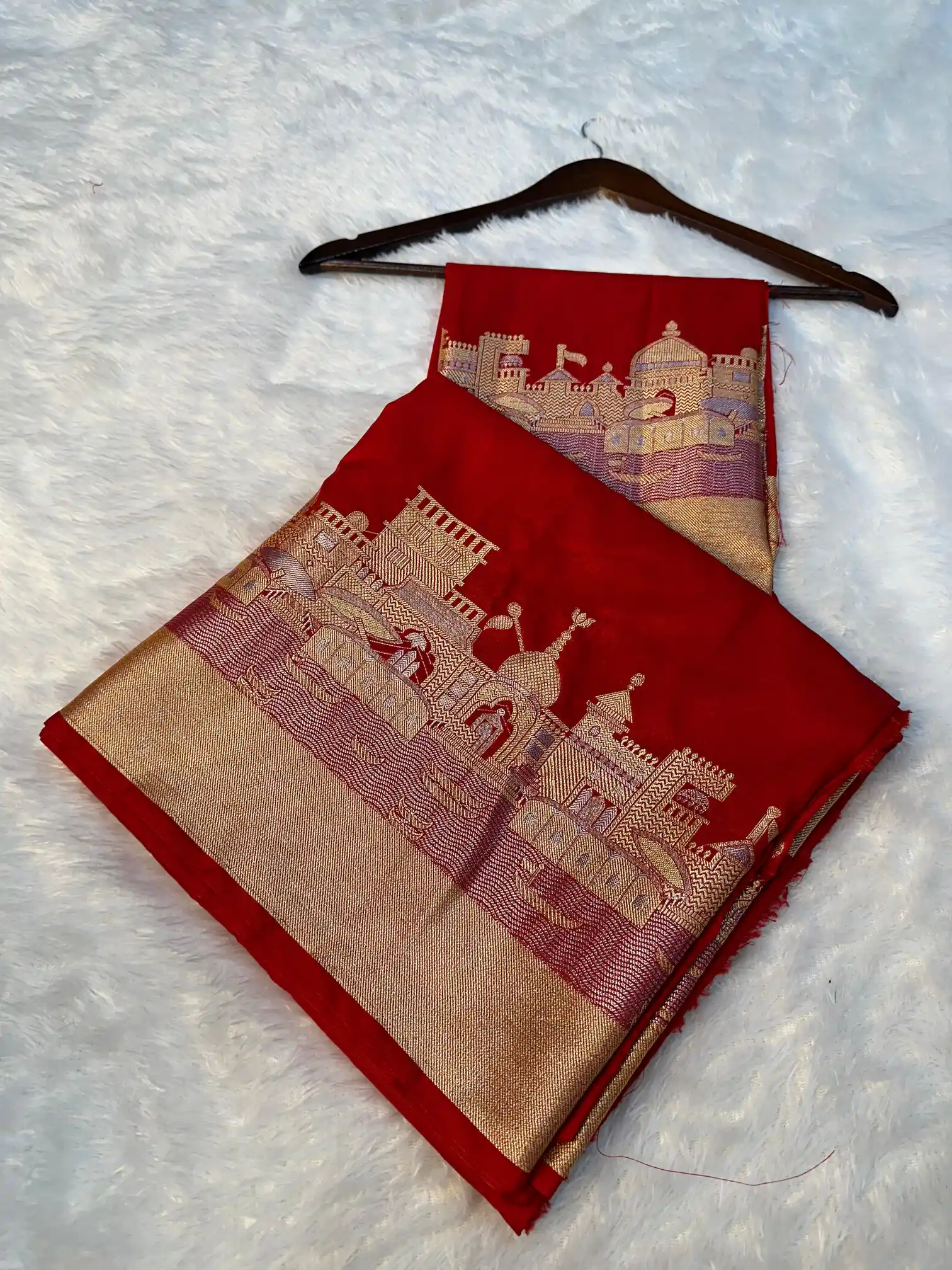 Red Georgette Silk Ghat Pattern Banarasi saree - Image 3