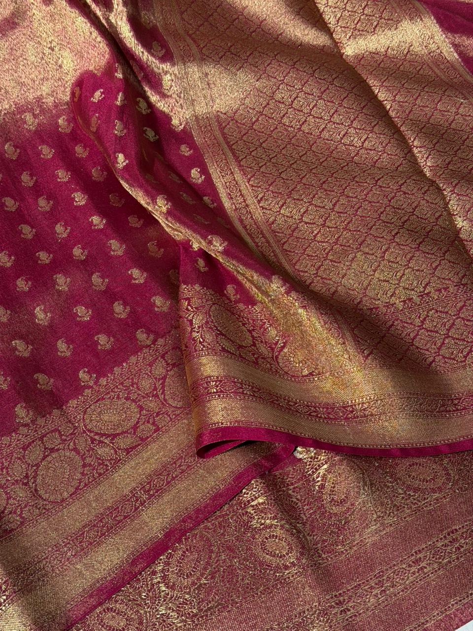 Rusted Rani Premium Kathan Tissue Silk Banarasi Saree - Image 2