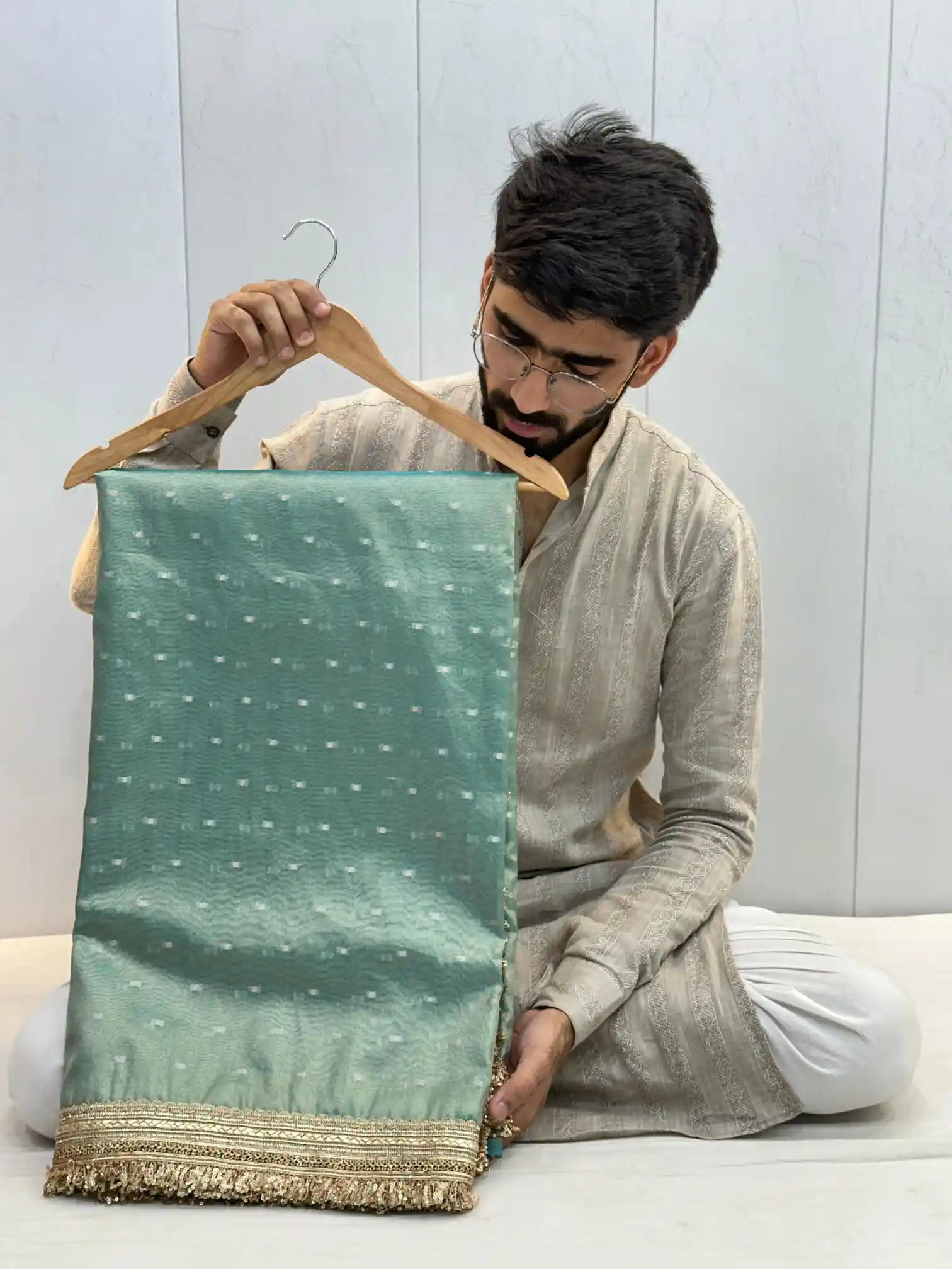 Sea Green Soft Tissue Silk Lace Work Designer Banarasi Saree