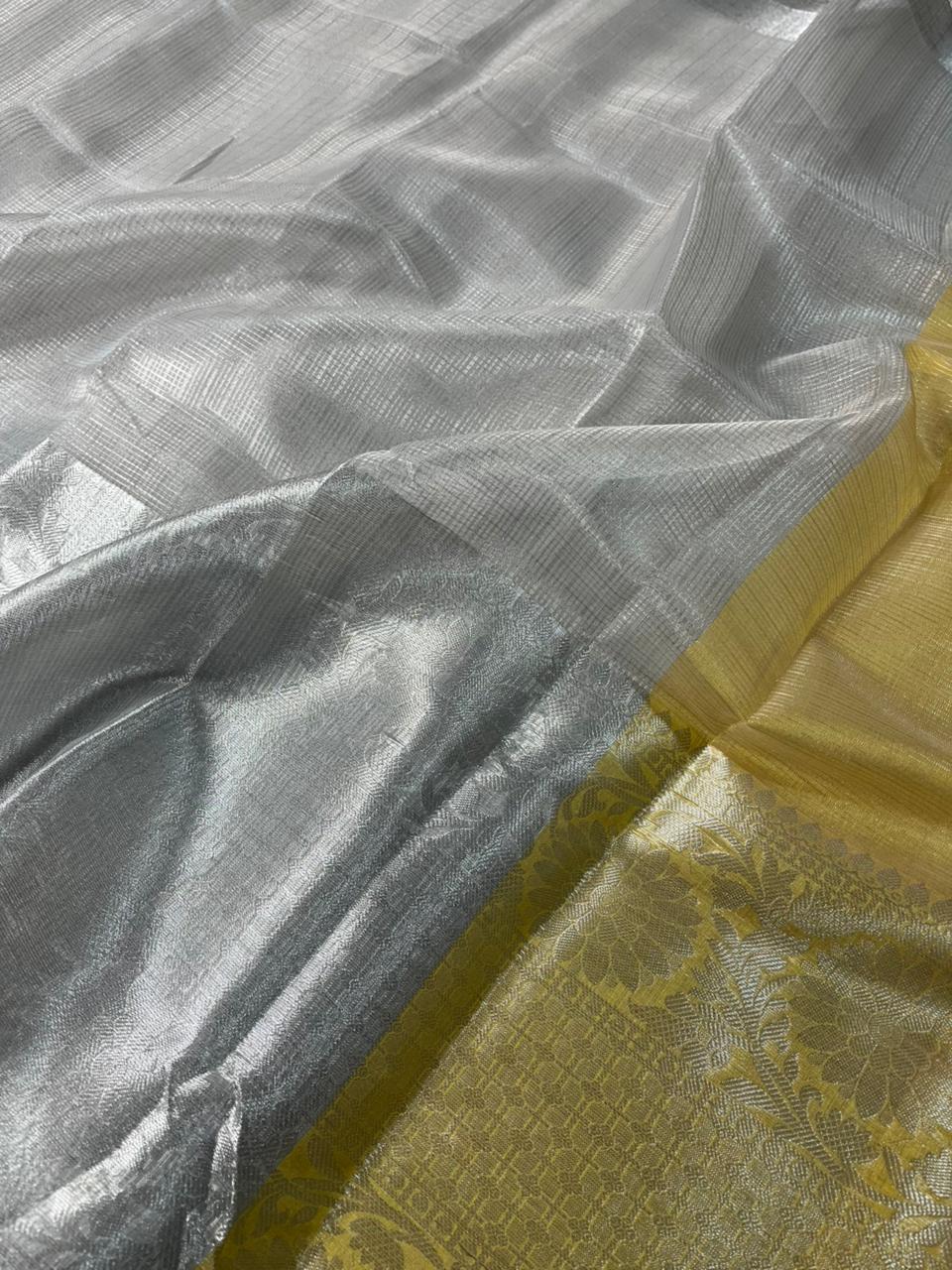 Silver Shade Kota Tissue Silk Banarasi Saree - Image 2