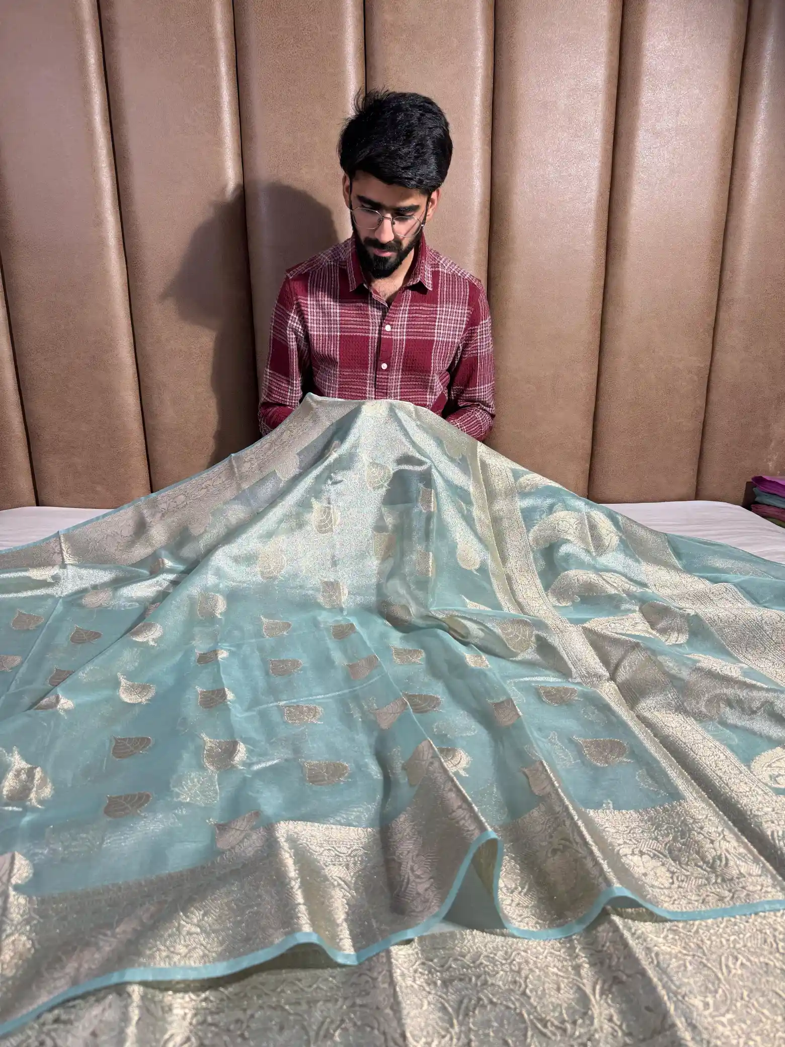 Sky Blue Glass Tissue Silk Banarasi Saree