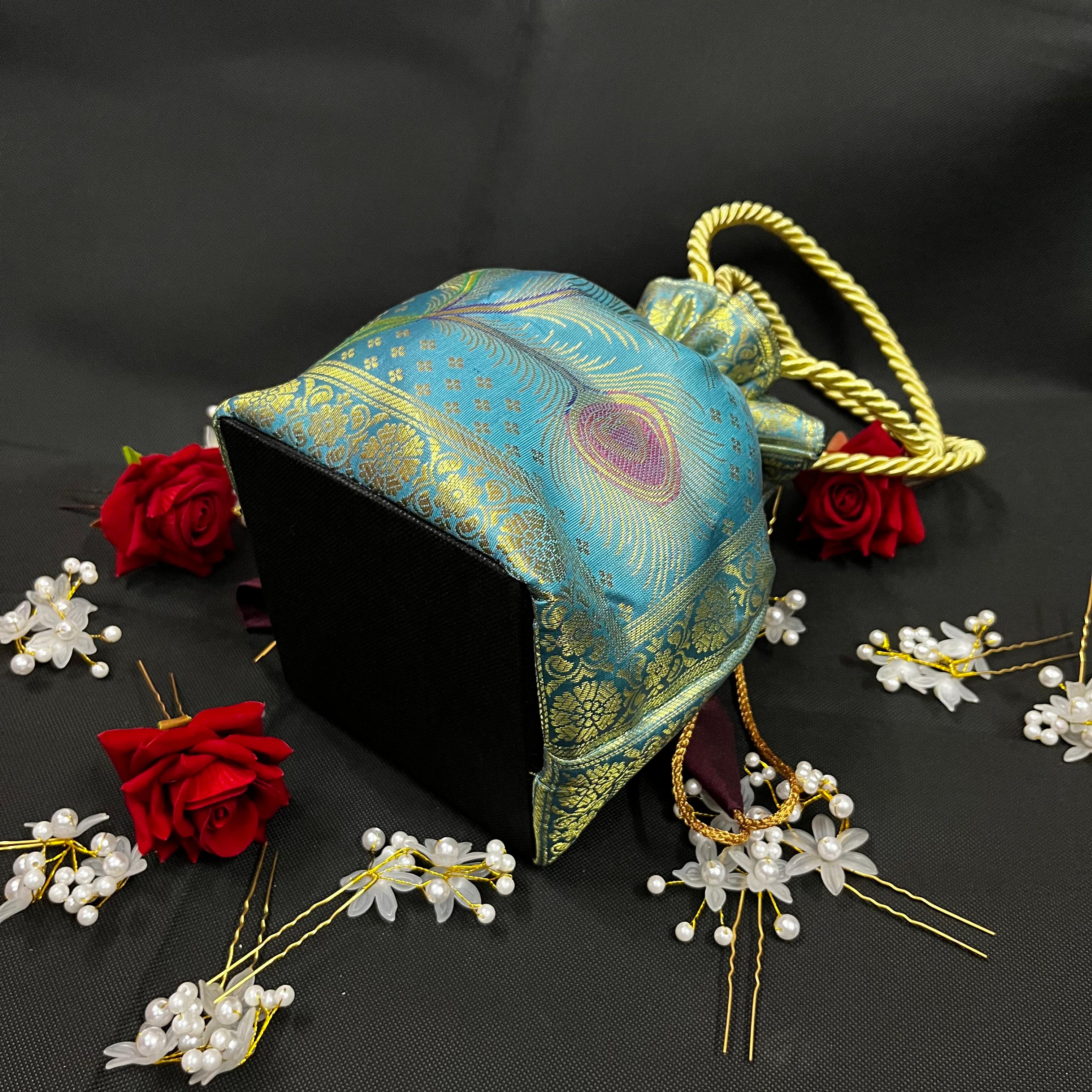 Stunning Light Blue Color Banarasi Potli Bags - Image 3