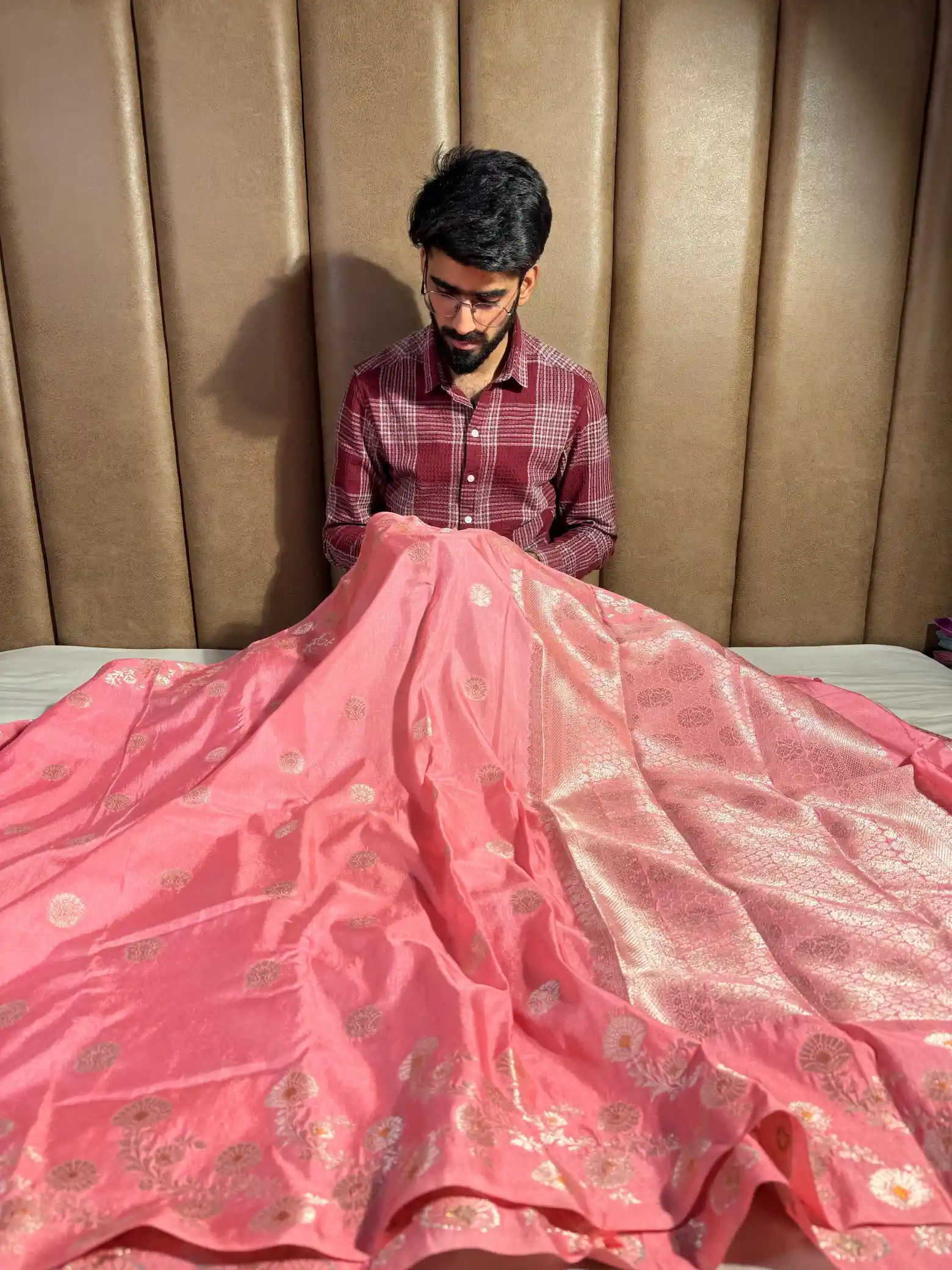Subtle Peach Viscose Tissue Silk Banarasi Saree