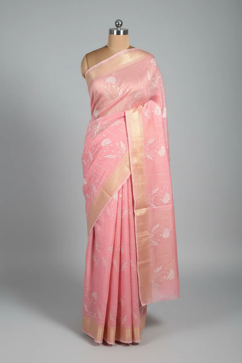 Summer special soft cotton knitted embroidered saree - Image 2